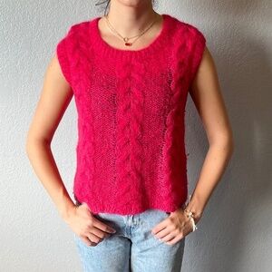 Vintage pink handmade open knit cable vest